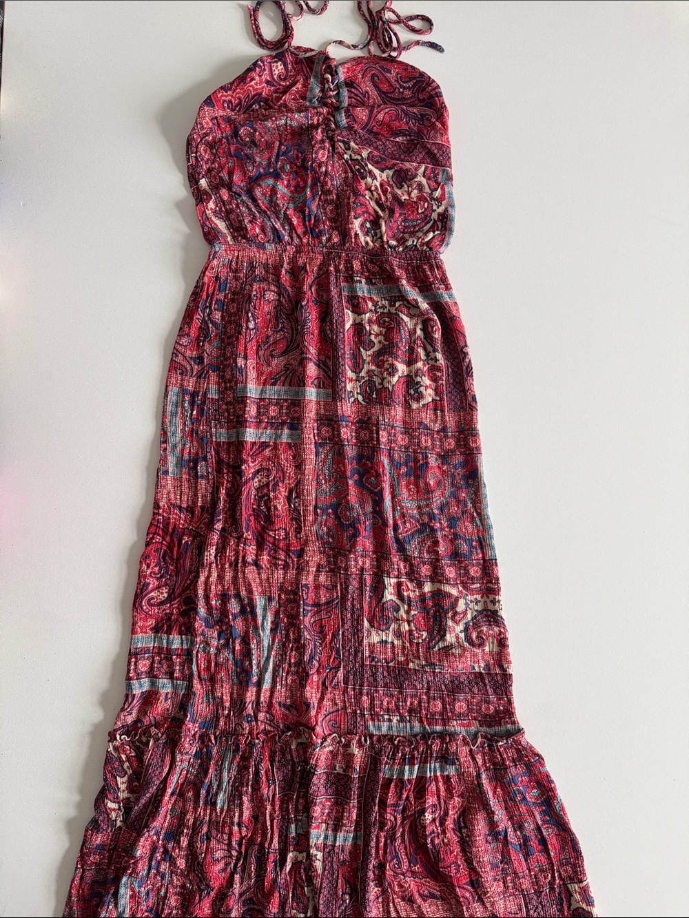 Halter Pink Paisley Maxi Dress with Tie Straps